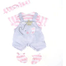 JC Toys - Berenguer Boutique Baby Doll Outfit, Gray Overall Shorts with Pink Stripes, Ages 2+  Image 1