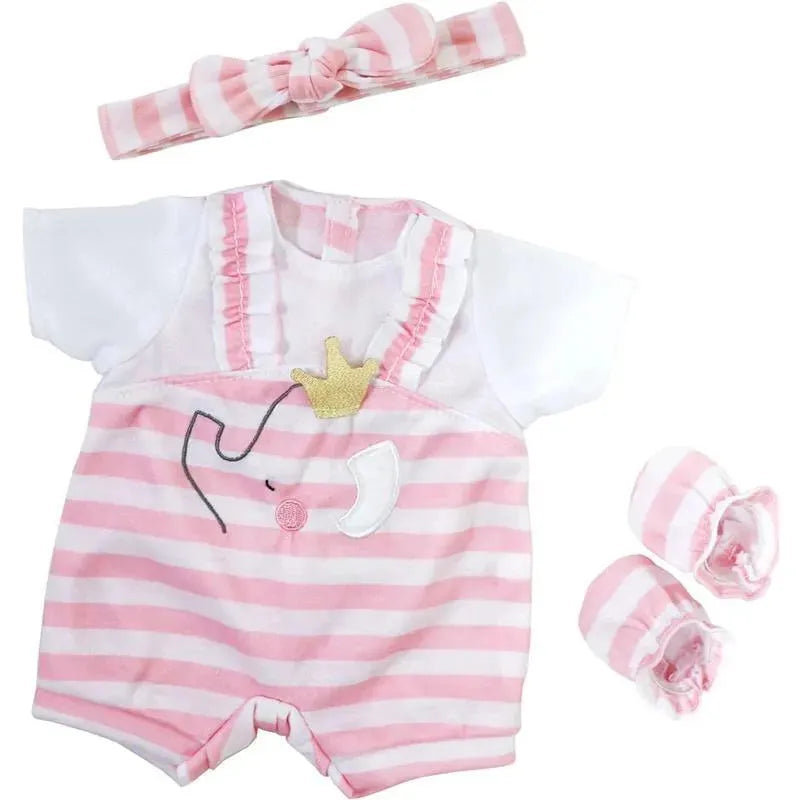 JC Toys - Berenguer Boutique Baby Doll Outfit, Pink Stripes and White Overall Shorts, Ages 2+  Image 1