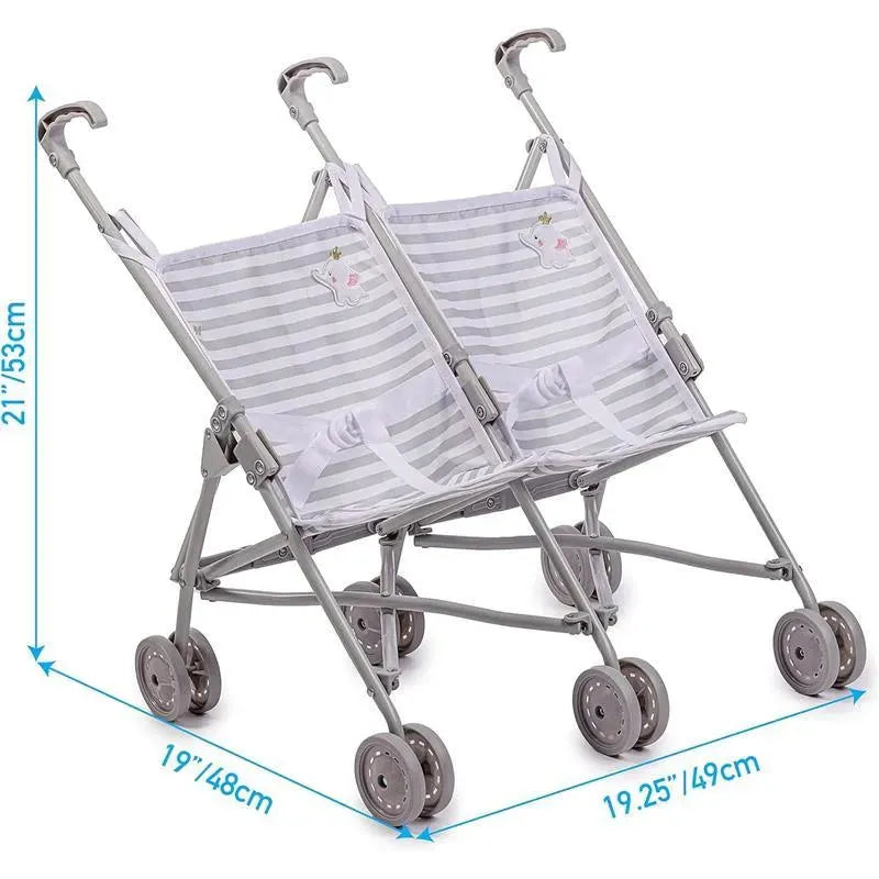 JC Toys - Berenguer Boutique Twin Umbrella Baby Doll Stroller, Gray, Ages 2+  Image 2