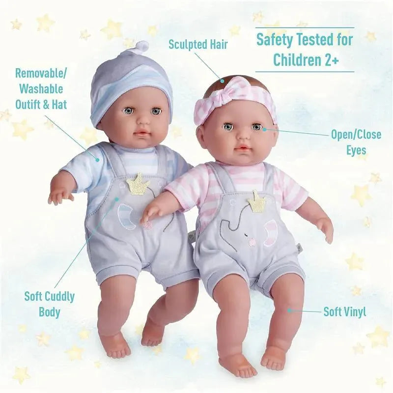 JC Toys - Twins Soft Body Baby Dolls, 12 Piece Gift Set with Open/Close Eyes, 2 years+ Image 3