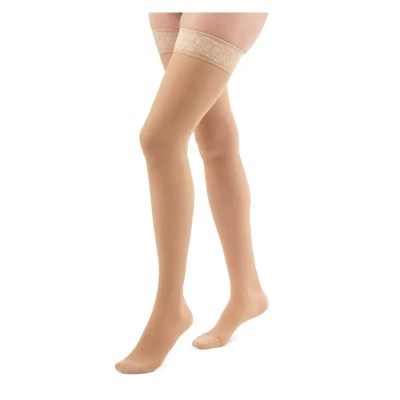 Jobst Activa 20-30 mmHg Soft Fit Thigh High with Lace Top Socks - Beige Image 2