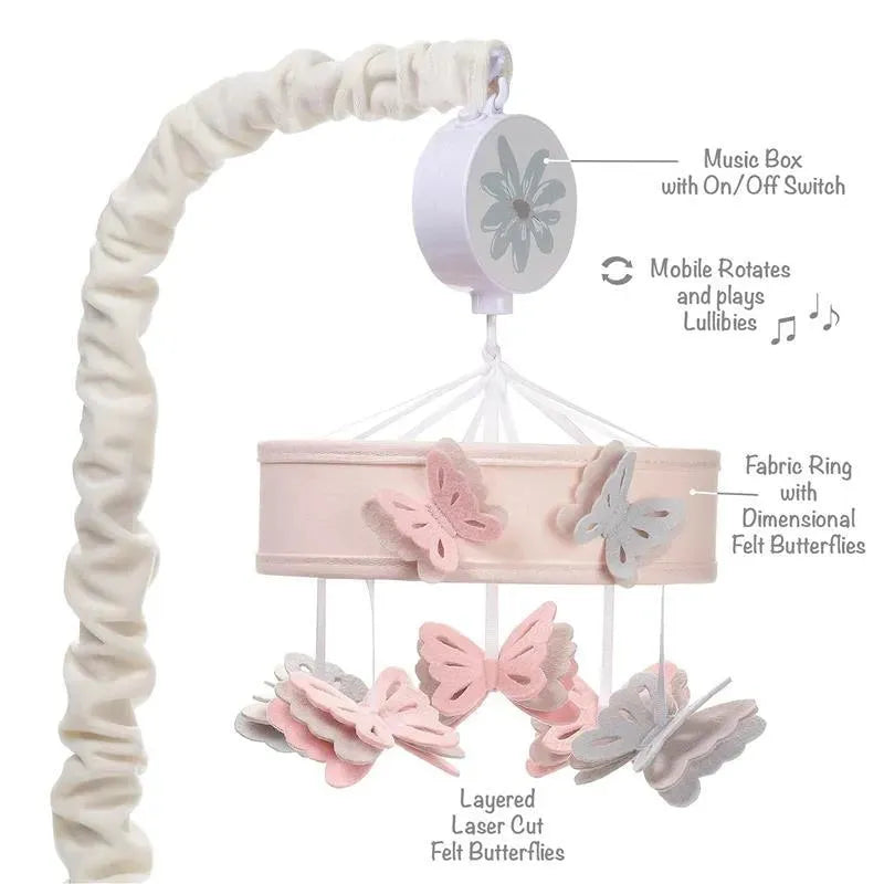 Lambs & Ivy - Baby Blooms Pink Butterfly Musical Baby Crib Mobile Soother Toy Image 5