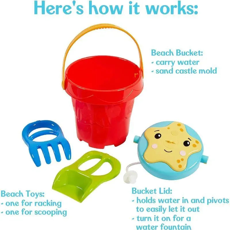 Little Kids - Fisher-Price Toddler 3-in-1 Beach Bucket, Portable Sprinkler and Sandcastle Mold Image 5