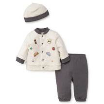 Little Me Car Patch Cardigan W/ Hat Set Grey Image 1