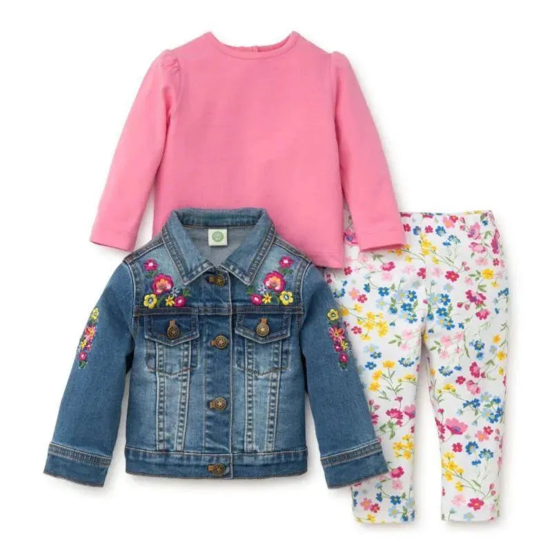 Little Me Denim Jacket Set, White Floral Image 1