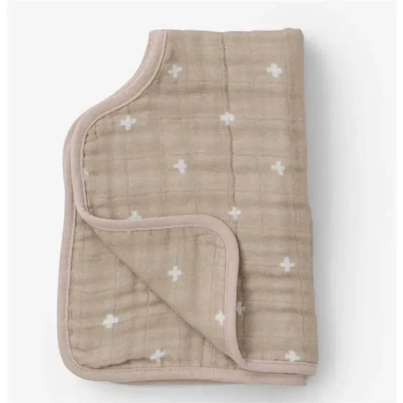 Little Unicorn - Cotton Muslin Burp Cloth, Taupe Cross Image 7