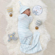 Living Textiles - Baby Gift Set, Hello World, Premium Cotton Jersey Swaddle and Beanie, Blue Bird Stripes Image 1