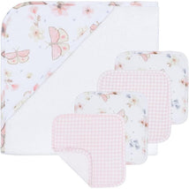 Living Textiles - Baby Hooded Towel 5pc Bath Gift Set, Fly Away, Pink Image 1