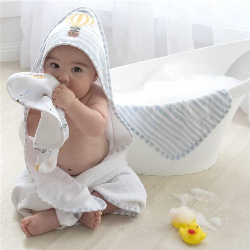 Living Textiles - Baby Hooded Towel 5pc Bath Gift Set, Up up and Away, Blue Image 4