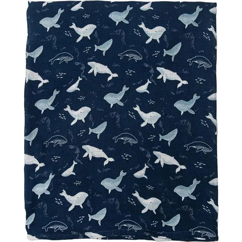 Loulou Lollipop - Muslin Swaddle, Blue Whales Image 1