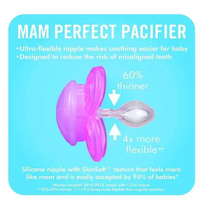 Mam 2-Pack 6+ Months Perfect Night Pacifier - Pink/Purple Image 2