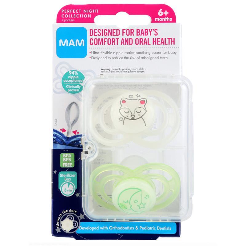 MAM Perfect Night Pacifier, 6+ Months, Girl, 2 pack