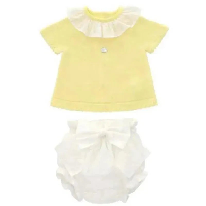 Martin Aranda - Set Jumper & Nappy Cover Knit & Woven Girl Capri, Yellow/White Image 1