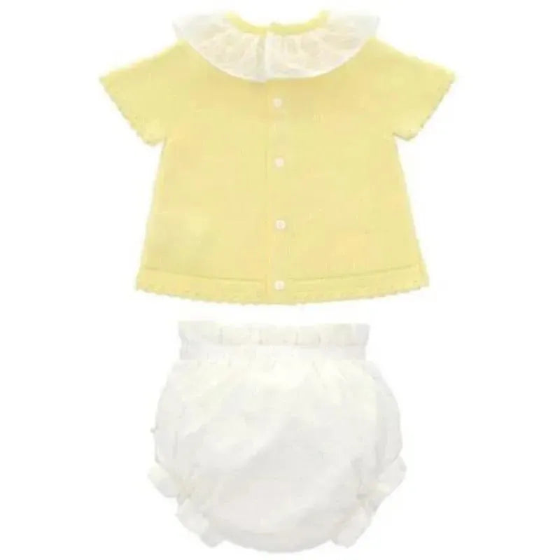 Martin Aranda - Set Jumper & Nappy Cover Knit & Woven Girl Capri, Yellow/White Image 2