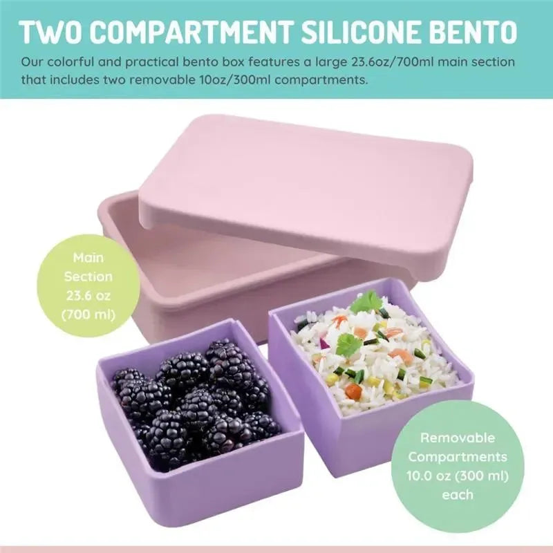 Melii - 100% Silicone Bento Box with Removable Dividers, 2 Compartments, Pink Purple Image 4