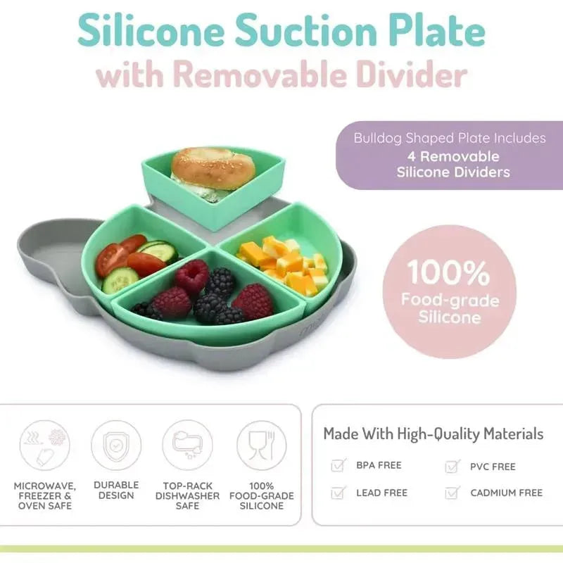 Melii - 100% Silicone Divided Suction Plate with Removable Dividers, Bulldog Image 3