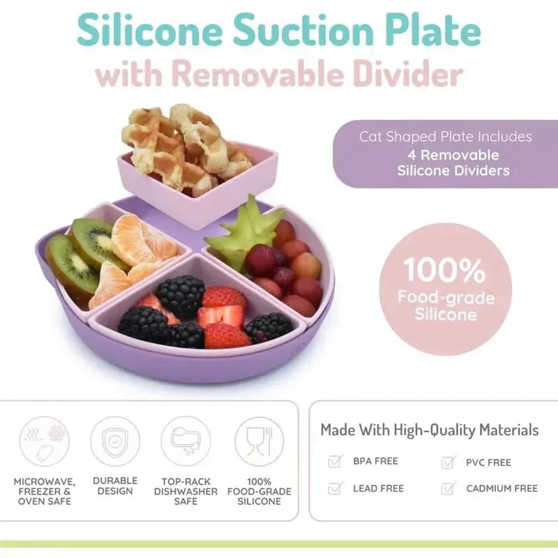 Melii - 100% Silicone Divided Suction Plate with Removable Dividers, Cat Image 4