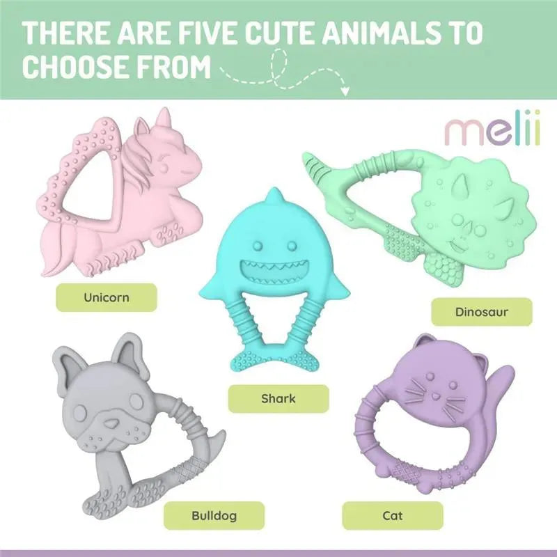 Melii - Baby Teethers, 100% Food Grade Silicone, Multiple Textures, BPA Free, Bulldog & Cat Image 6