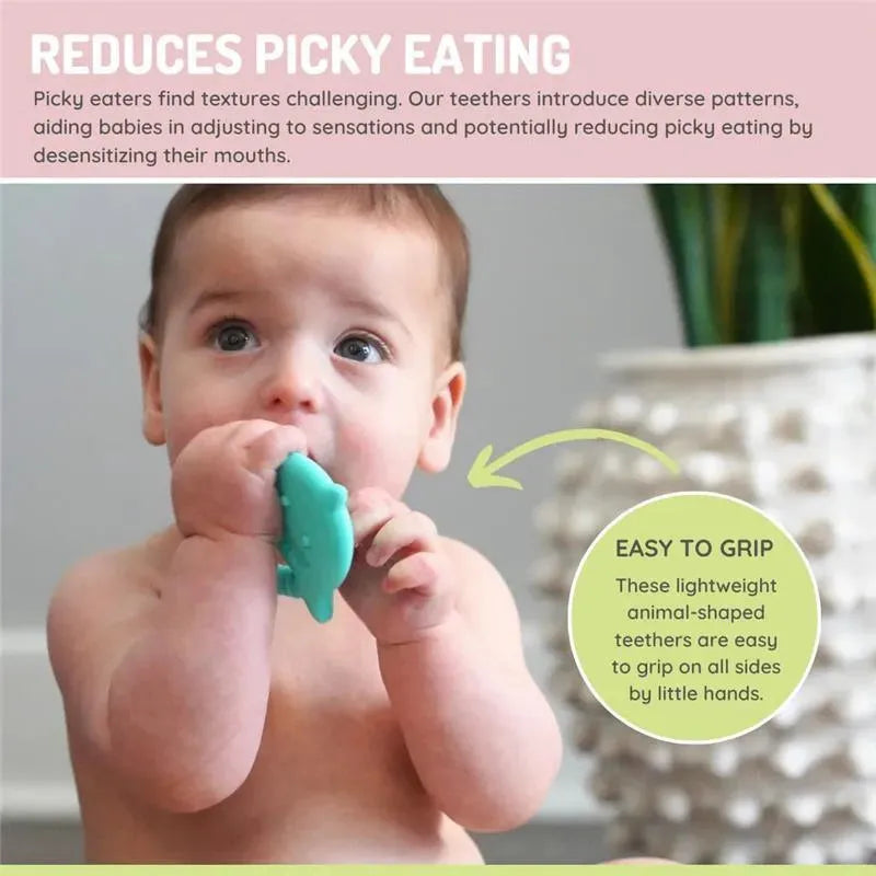 Melii - Baby Teethers, 100% Food Grade Silicone, Multiple Textures, BPA Free, Dino & Shark Image 5