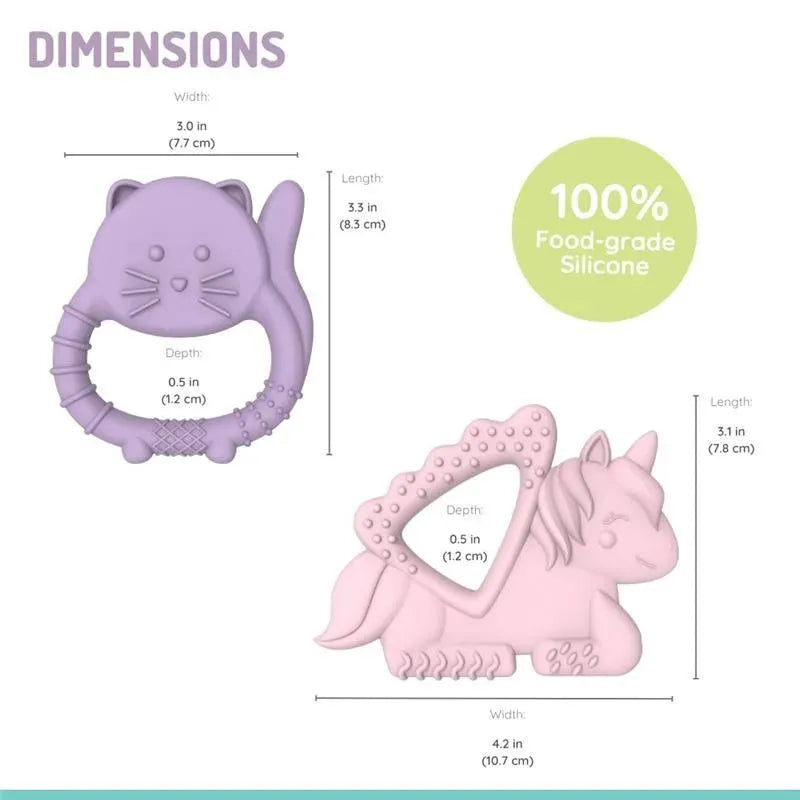 Melii - Baby Teethers, 100% Food Grade Silicone, Multiple Textures, BPA Free, Unicorn & Cat Image 3