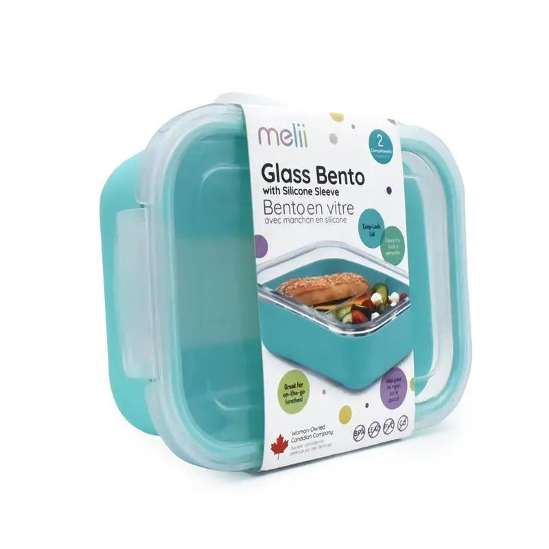 Melii - Glass Bento Box with Sleeve, Oven, Microwave, Freezer & Dishwasher safe, 25oz, Blue Image 3