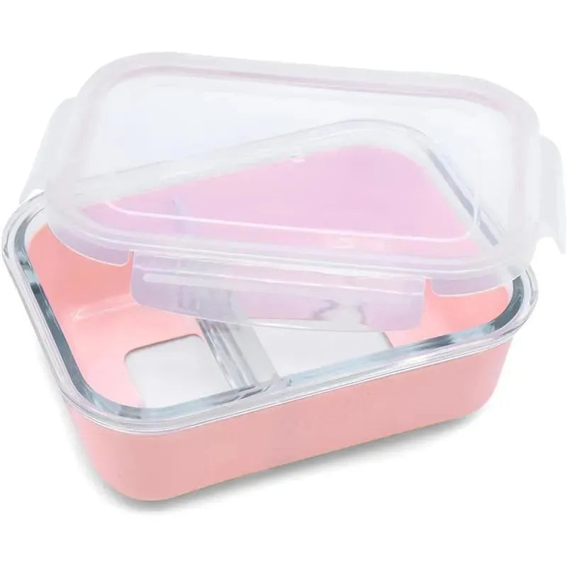 Melii - Glass Bento Box with Sleeve, Oven, Microwave, Freezer & Dishwasher safe, 25oz, Pink Image 1