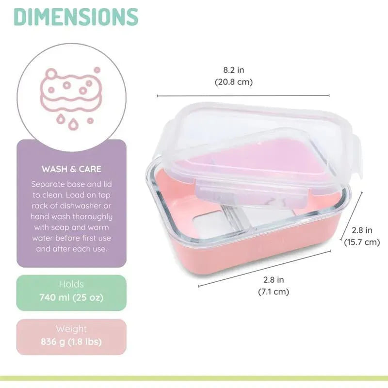 Melii - Glass Bento Box with Sleeve, Oven, Microwave, Freezer & Dishwasher safe, 25oz, Pink Image 4