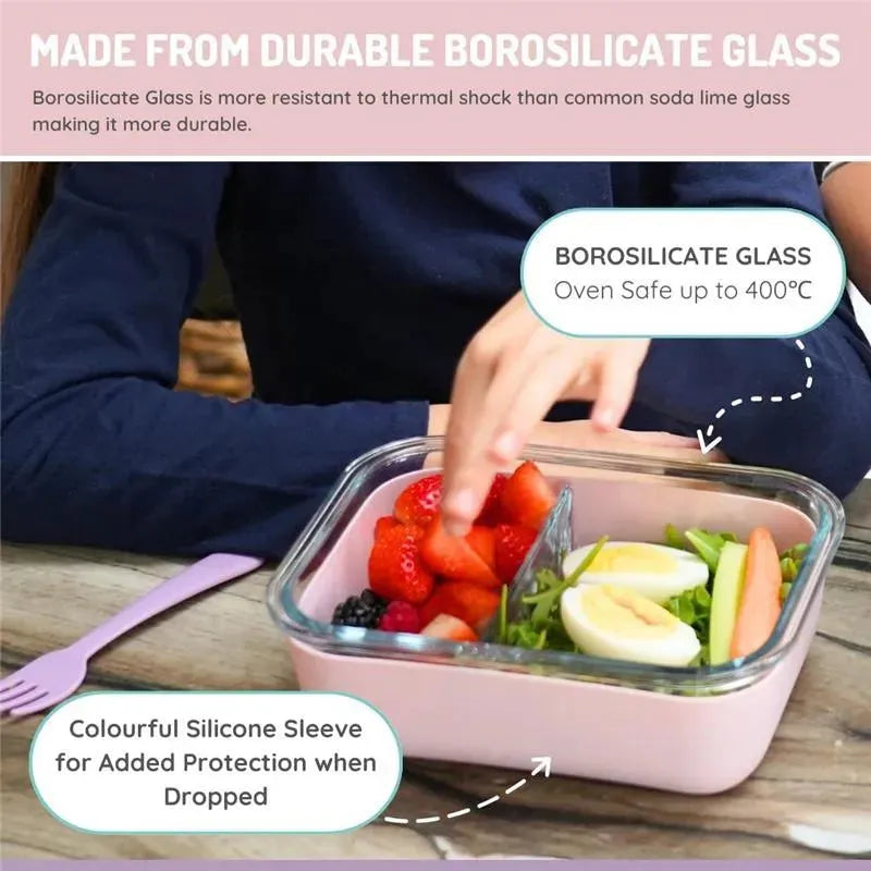 Melii - Glass Bento Box with Sleeve, Oven, Microwave, Freezer & Dishwasher safe, 25oz, Pink Image 5