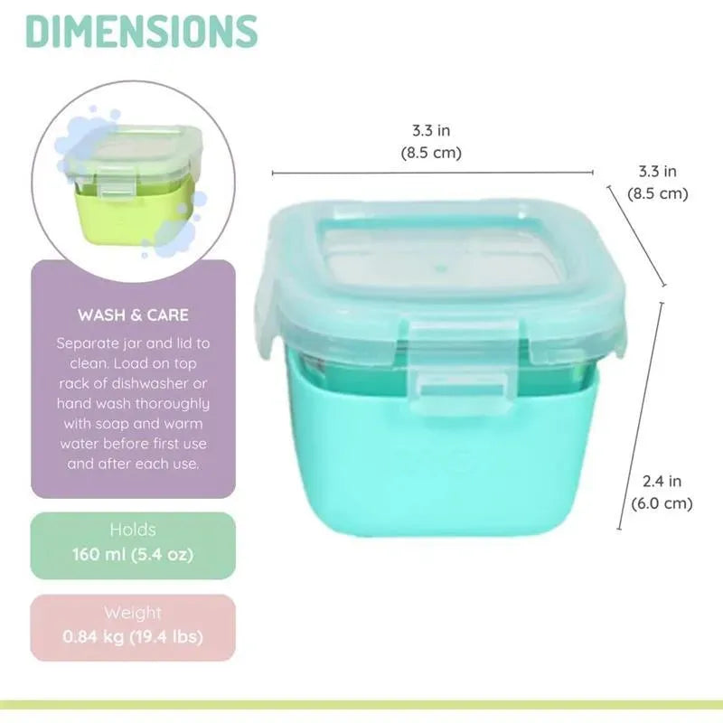 Melii - Glass Food Storage Containers with Silicone Sleeve, 5.4oz, Mint, Blue, Lime Image 3