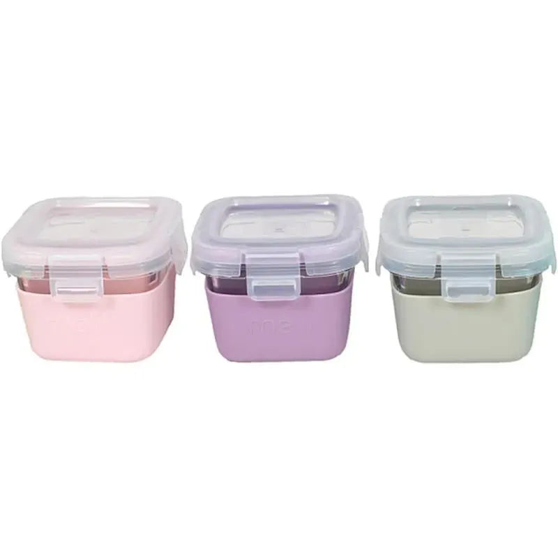 Melii - Glass Food Storage Containers with Silicone Sleeve, 5.4oz, Pink, Purple, Grey Image 1