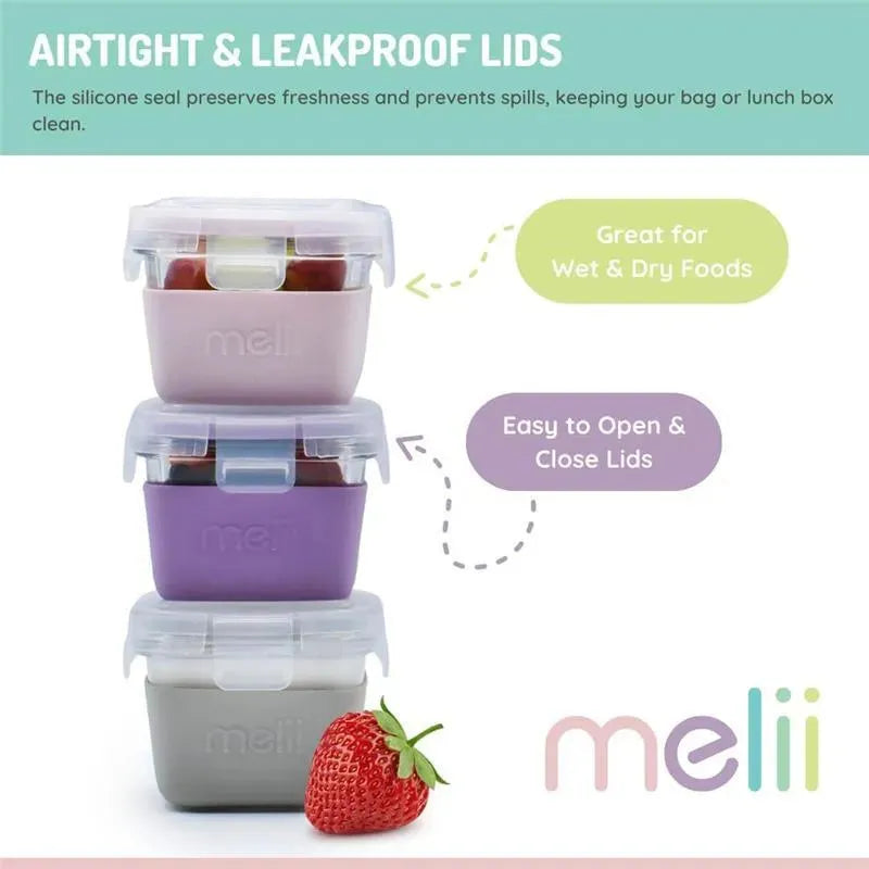 Melii - Glass Food Storage Containers with Silicone Sleeve, 5.4oz, Pink, Purple, Grey Image 6