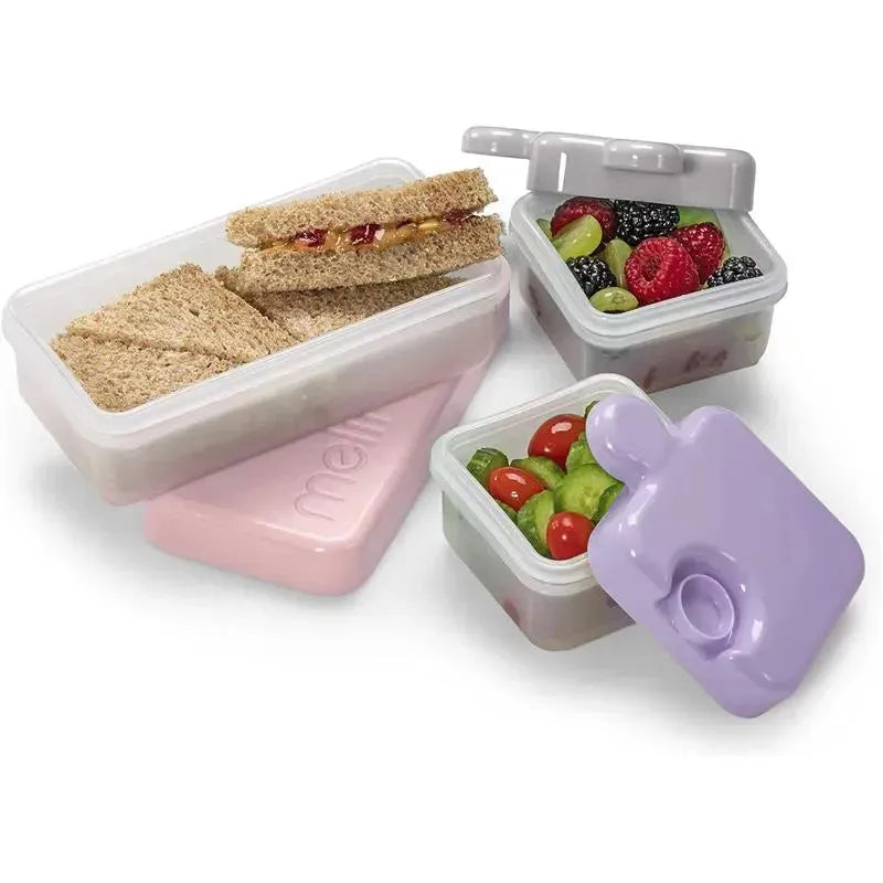 Melii - Puzzle Bento Box Food Storage Container, 3 Compartments, Pink, Purple & Grey Image 4