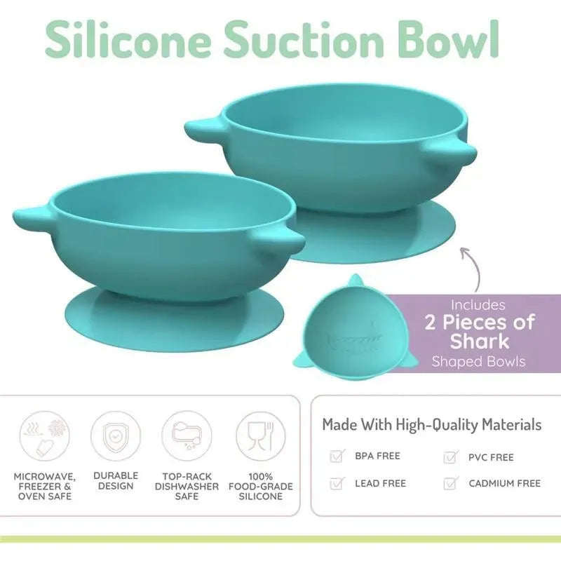 Melii - Silicone Suction Bowls for Babies and Toddlers, 10.1 oz - 2 Pack, Shark Blue Image 3