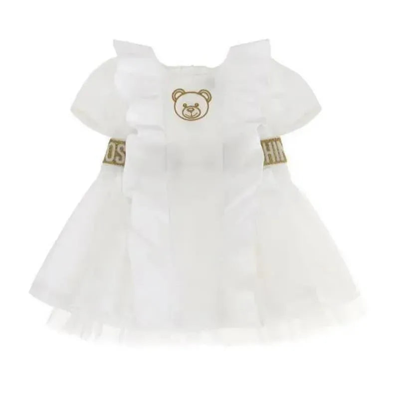 Moschino Baby - Girl Dress With Golden Logo Tape, White Image 1