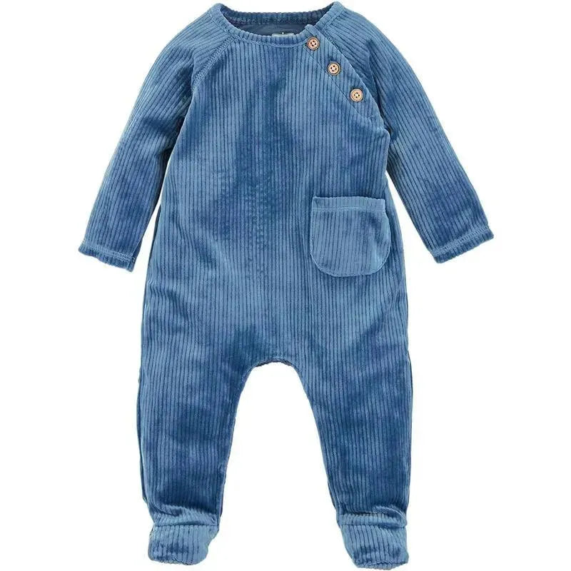 Mud Pie - Unisex Baby Sleeper, Blue Velour, 0-3 Months Image 1