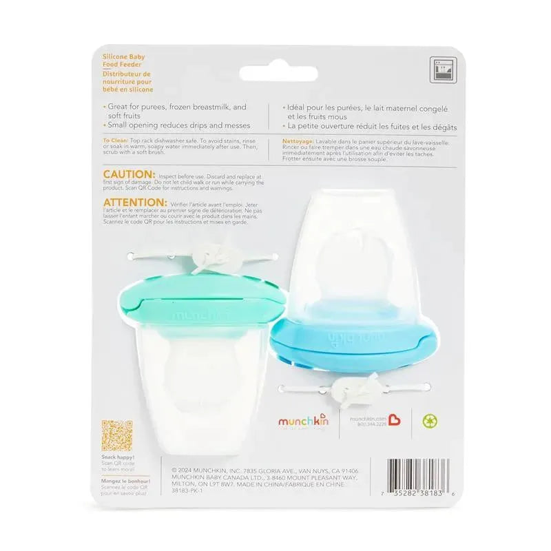 Munchkin - Silicone Baby Food Feeder for Solids and Purees, 2 Pack, Blue/Mint Image 4