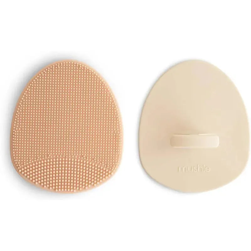 Mushie - Baby Bath Cradle Cap Brush, Soft Silicone Bristles, 2-Pack, Blush/Shifting Sand Image 1