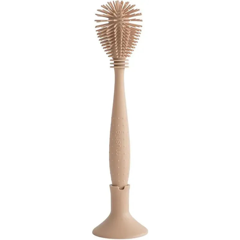 Mushie - Baby Bottle Brush, Soft Silicone with Suction Base, Natural Image 1