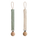 Mushie - Linen Pacifier Clip 2 Pack, Olive/Shifting Sand Image 1