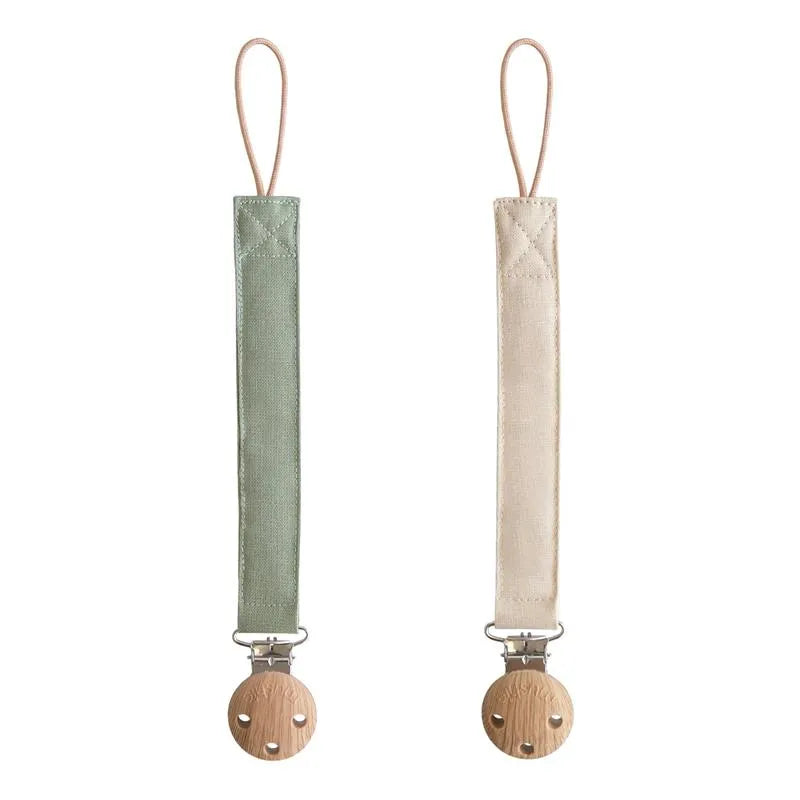 Mushie - Linen Pacifier Clip 2 Pack, Olive/Shifting Sand Image 1