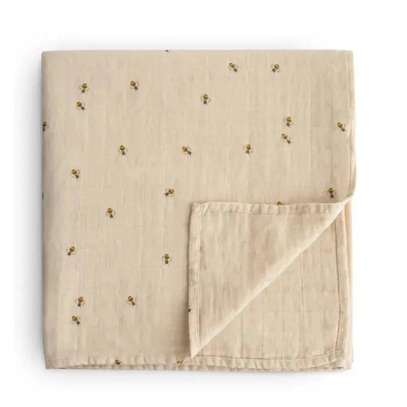 Mushie - Organic Cotton Muslin Swaddle Blanket, Bee Image 1