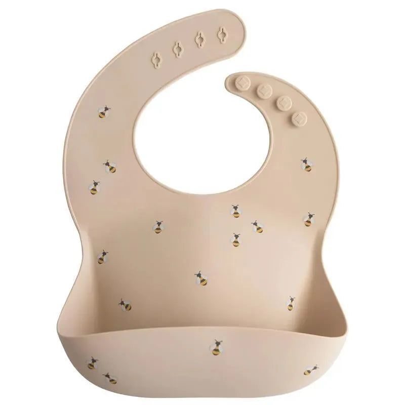 Mushie - Silicone Baby Bib, Adjustable Fit Waterproof, Bees Image 1