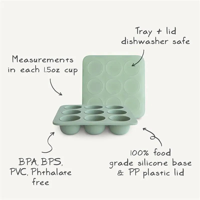 Mushie - Silicone Baby Food Freezer Tray with Lid, 9 Cups 1.5oz, Cambridge Blue Image 4