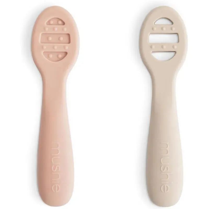 Mushie - Silicone First Feeding Baby Spoons, 2 Pack, Blush, Shifting Sand Image 1