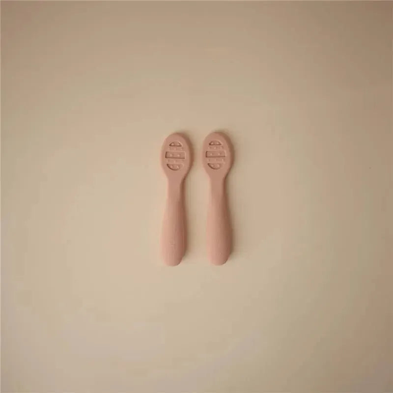 Mushie - Silicone First Feeding Baby Spoons, 2 Pack, Blush, Shifting Sand Image 2