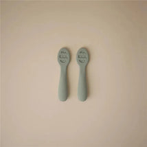 Mushie - Silicone First Feeding Baby Spoons, 2 Pack, Cambridge Blue, Shifting Sand Image 2