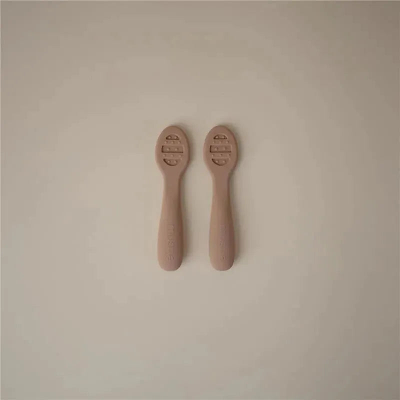 Mushie - Silicone First Feeding Baby Spoons, 2 Pack, Natural, Shifting Sand Image 2