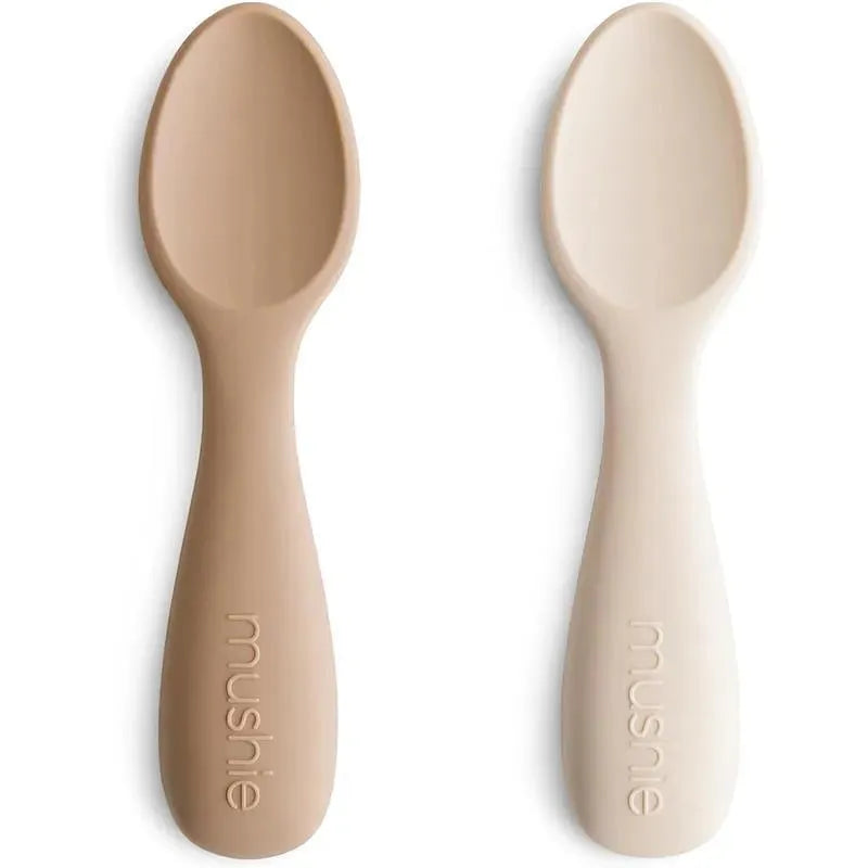 Mushie - Silicone Toddler Starter Spoons, 2 Pack, Natural/Shifting Sand Image 1