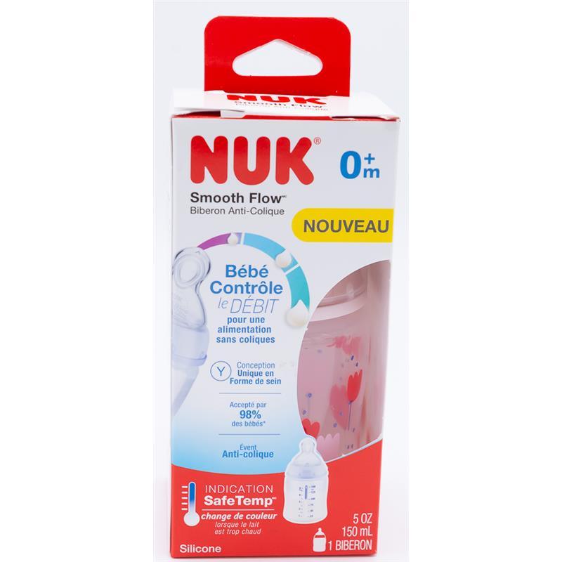 Nuk 5oz Smooth Flow Anti-Colic Bottle, Transparent Pink Design 1pk