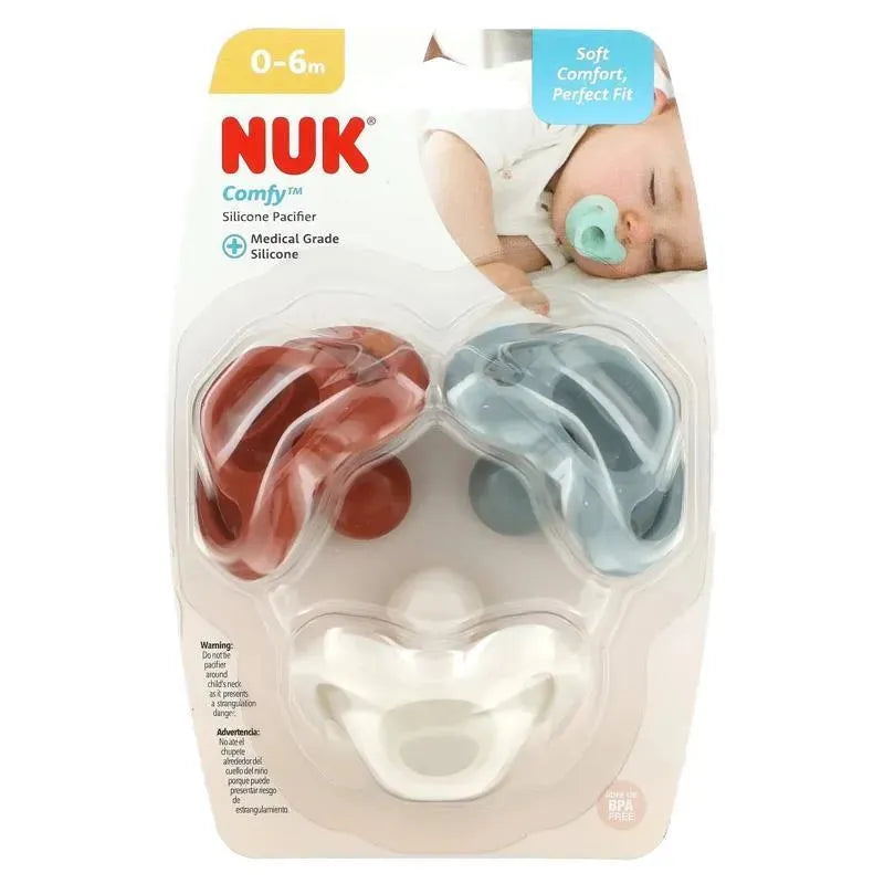 NUK - Comfy Silicone Pacifier, 0-6 Months, Earth Tones, 3 Pack Image 1